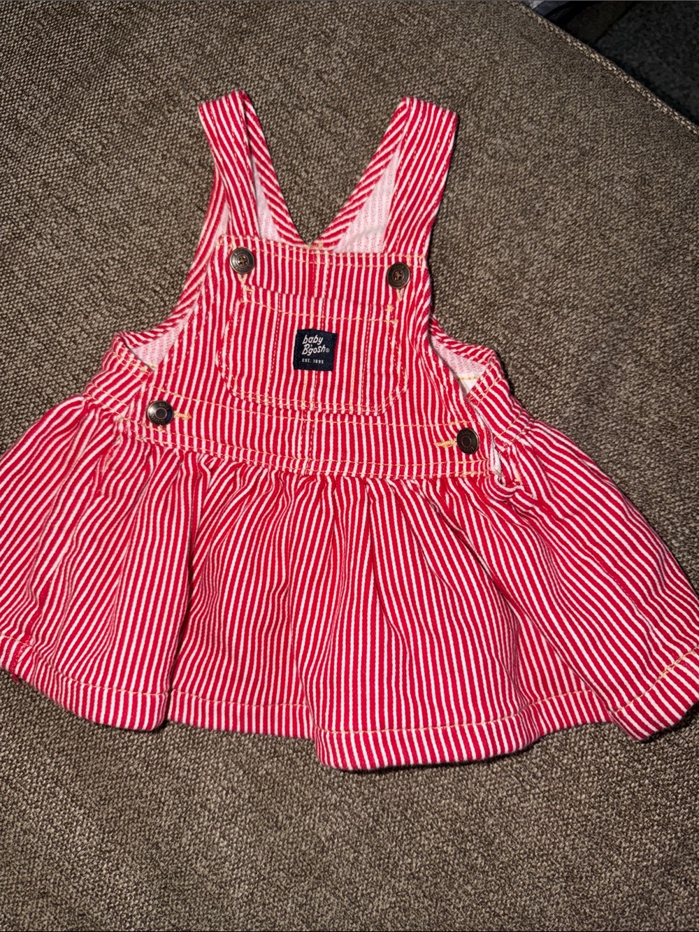 Baby b’gosh Red & White striped overall Dress so ADORABLE 9 Mo.
